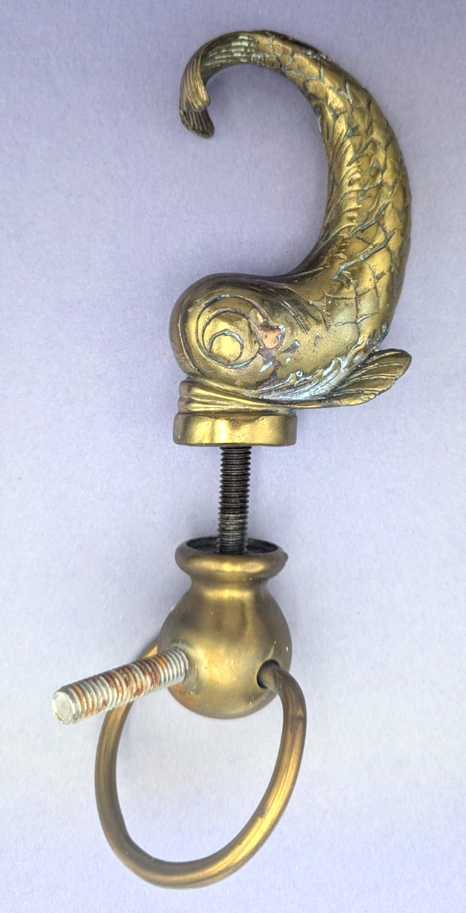 Brass Koi Fish Dolphin Screw on Part Solid Decor Repurpose Furniture Piece
